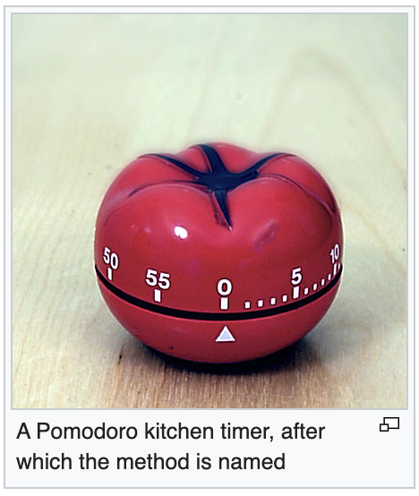 A tomato(pomodoro) shaped kitchen timer, giving the technique its name